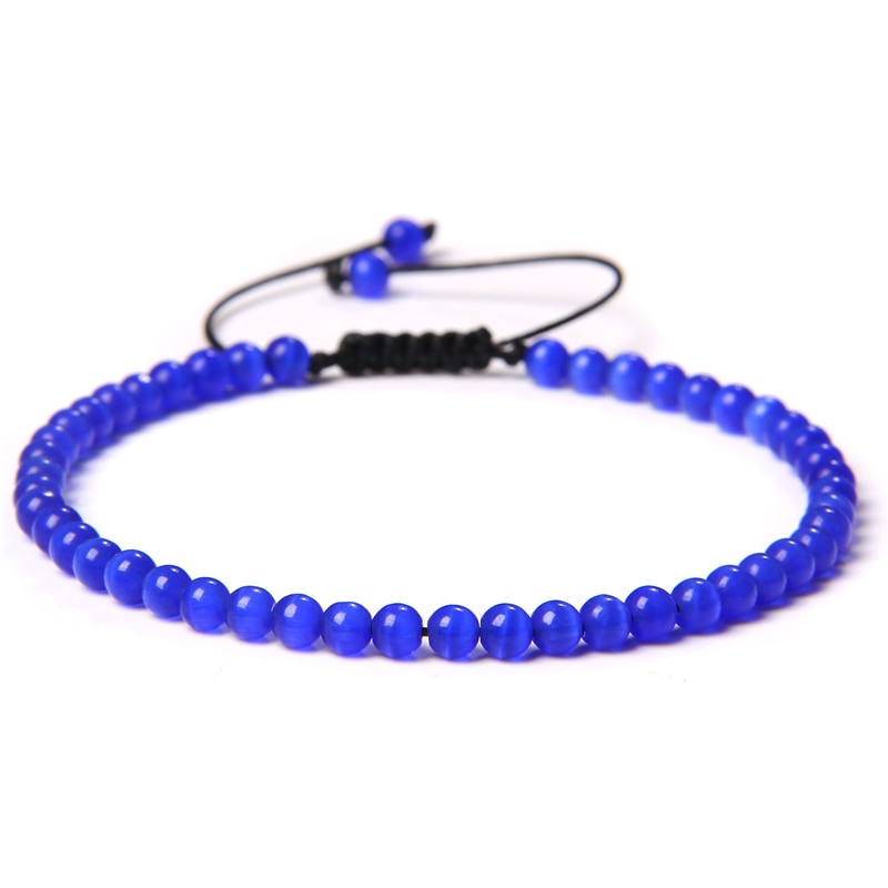Adjustable 4MM Stone Beads Bracelet For Women Natural Agates Bangles Onyx Lapis Lazuli Woven Bracelet For New Year Gift Jewelry - Quid Mart
