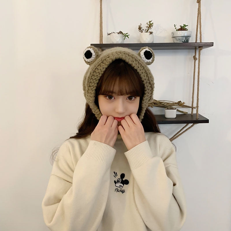 Fashion Frog Hat Beanies Knitted Winter Hat Solid Hip-hop Skullies Knitted Hat Cap Costume Accessory Gifts Warm Winter Bonnet - Quid Mart