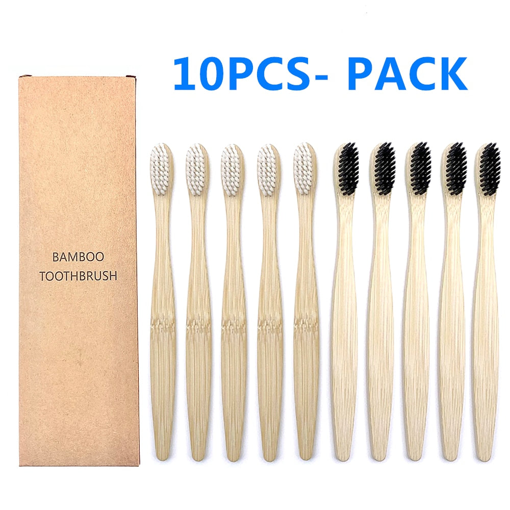 10PCS Colorful Natural Bamboo Toothbrush Set Soft Bristle Charcoal Teeth Whitening Bamboo Toothbrushes Soft Dental Oral Care - Quid Mart