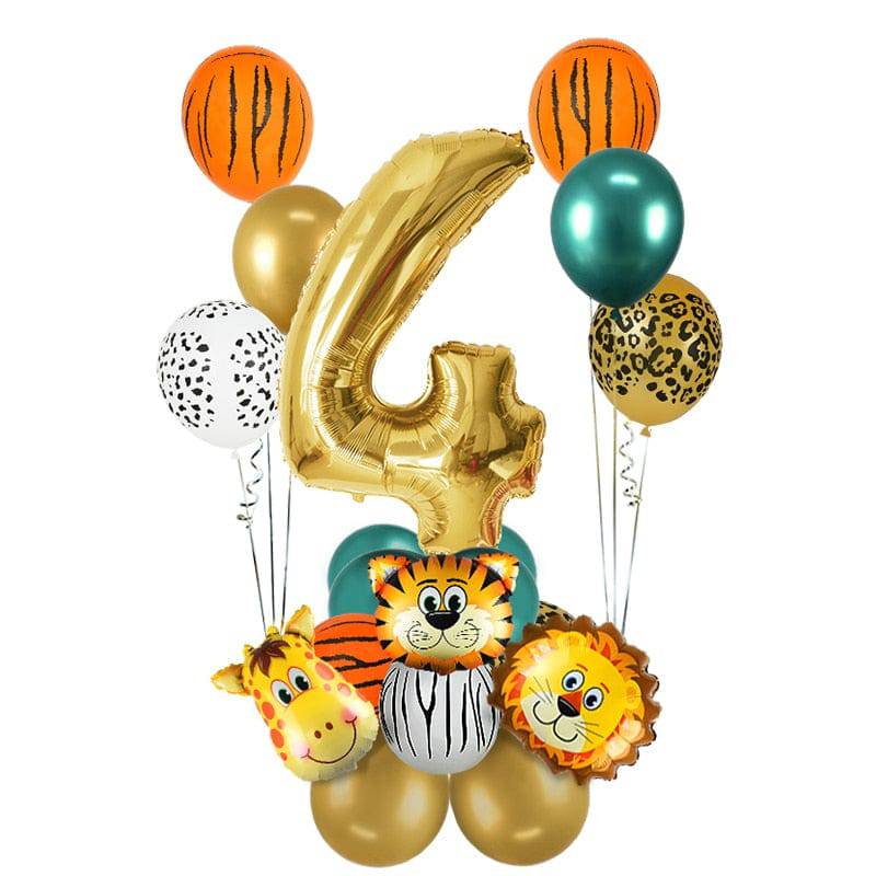 18Pcs Jungle Animal Balloons Set Chrome Metallic Latex Balloon 32inch Gold Number Globos Kids Birthday Party Baby Shower Decor - Quid Mart