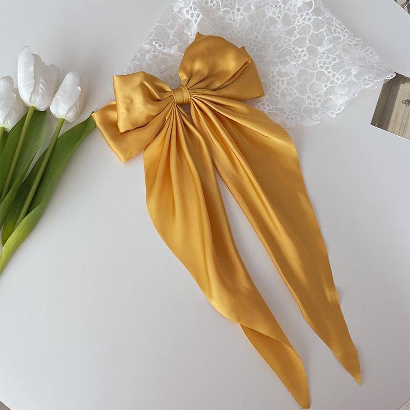 Solid Color Big Large Satin Bow Hairpins Barrettes For Women Girl Wedding Long Ribbon Korean Hair Clip Hairgrip Hair Accessories - Quid Mart