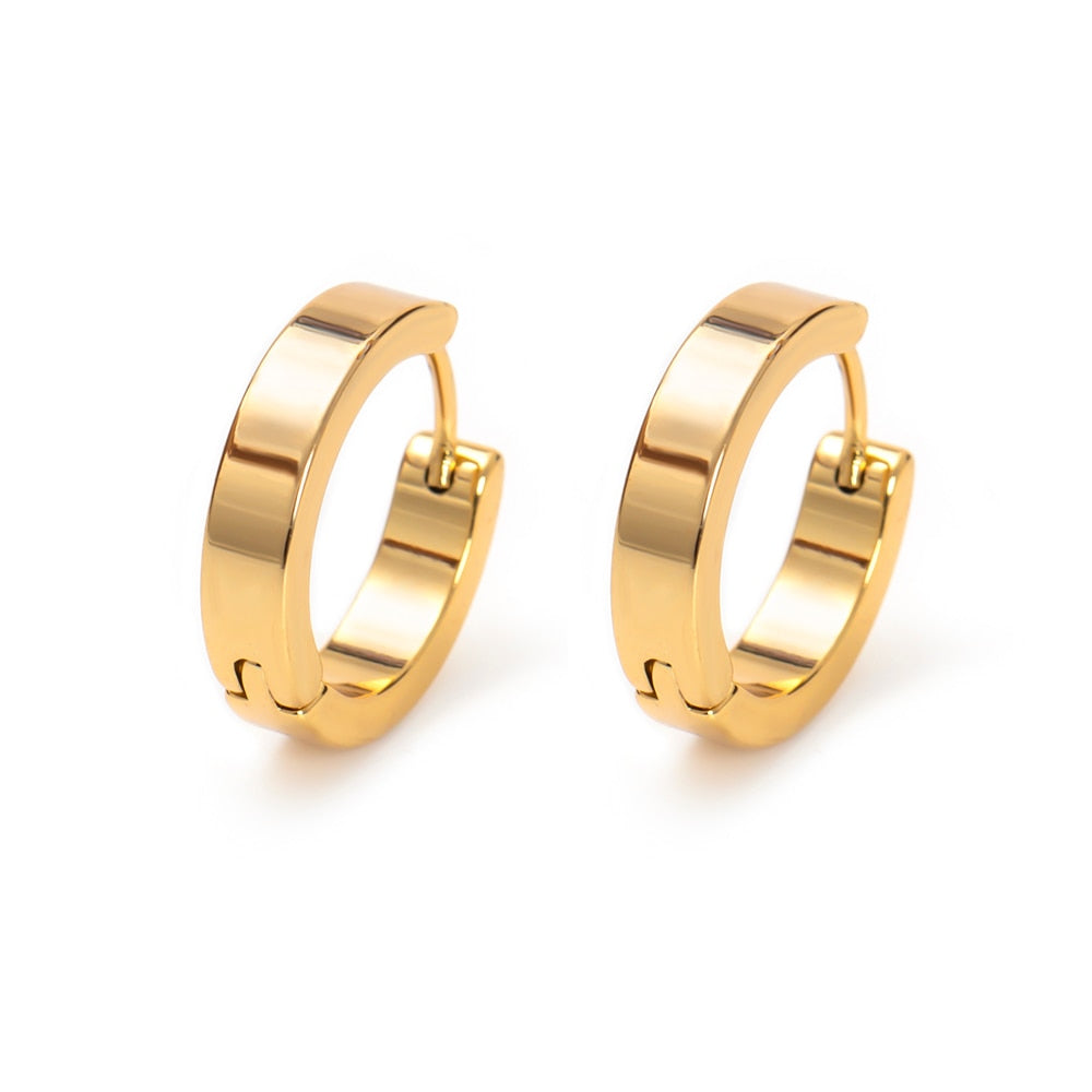 ESSFF 1Pair Stainless Steel Circle Hoop Earrings for Women and Men Gold Color Fashion Jewelry Wholesale - Quid Mart