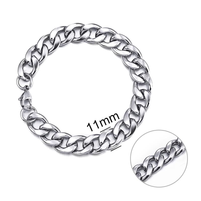 Jiayiqi 3-11 mm Men Chain Bracelet Stainless Steel Curb Cuban Link Chain Bangle for Male Women Hiphop Trendy Wrist Jewelry Gift - Quid Mart