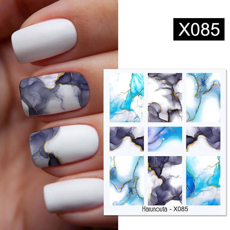 Harunouta Abstract Line Leopard Print Nail Water Sticker Decals Flower Leaves Marble Slider Decoration For Autumn Nail Design