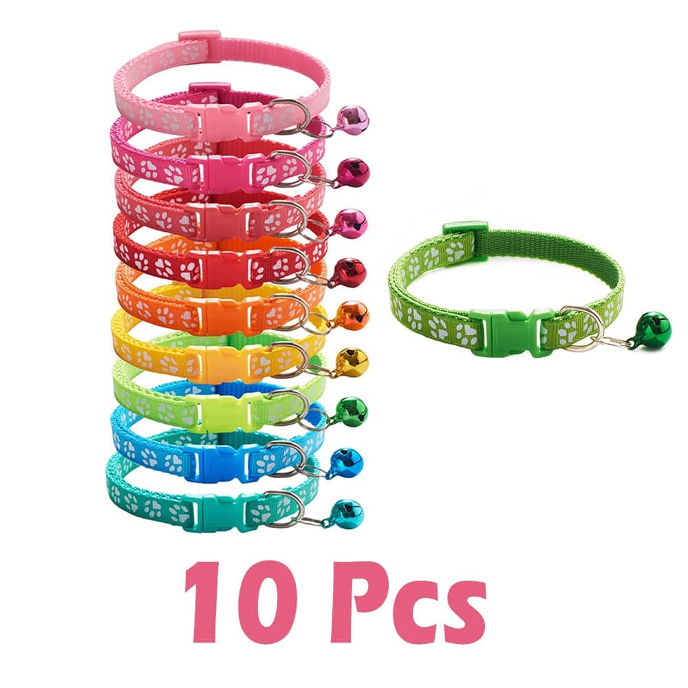 10Pcs Wholesale With Bell Collars Delicate Safety Casual Nylon Dog Collar Neck Strap Fashion Adjustable Bell Pet Cat Dog Collar - Quid Mart