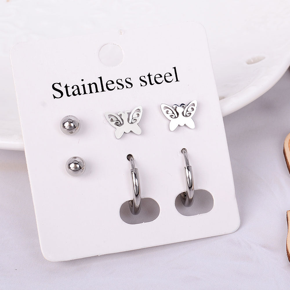 Stainless Steel Earrings Small Cute Butterfly Star Moon Heart Stud Earrings Set Punk Piercing Earing Women&#39;s Minimalist Jewelry - Quid Mart