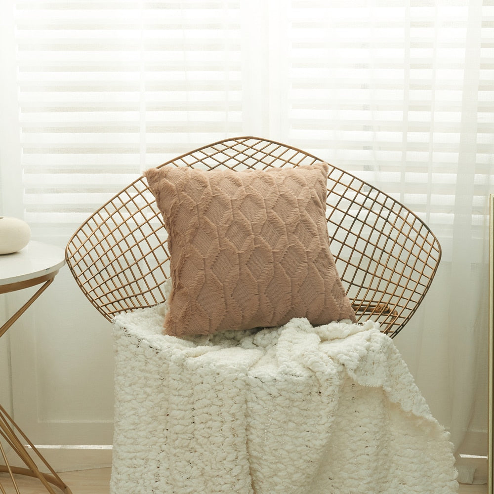 3D Rhombus Plush Pillow Cover - Soft, Cozy, & Decorative for Bed, Sofa - Quid Mart