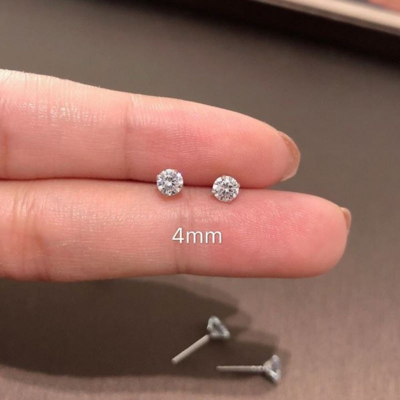 100% Real 925 Sterling Silver Jewelry Women Fashion Cute Tiny Clear Crystal CZ Stud Earrings Gift for Girls Teens Lady - Quid Mart