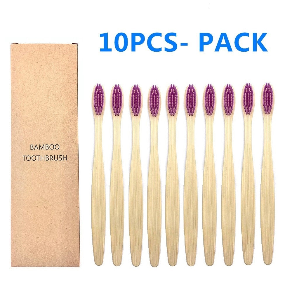 10PCS Colorful Natural Bamboo Toothbrush Set Soft Bristle Charcoal Teeth Whitening Bamboo Toothbrushes Soft Dental Oral Care - Quid Mart