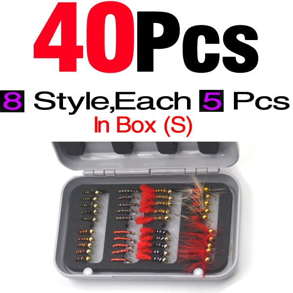 MNFT 32Pcs/Box Trout Nymph Fly Fishing Lure Dry/Wet Flies Nymphs Ice Fishing Lures Artificial Bait with Boxed - Quid Mart