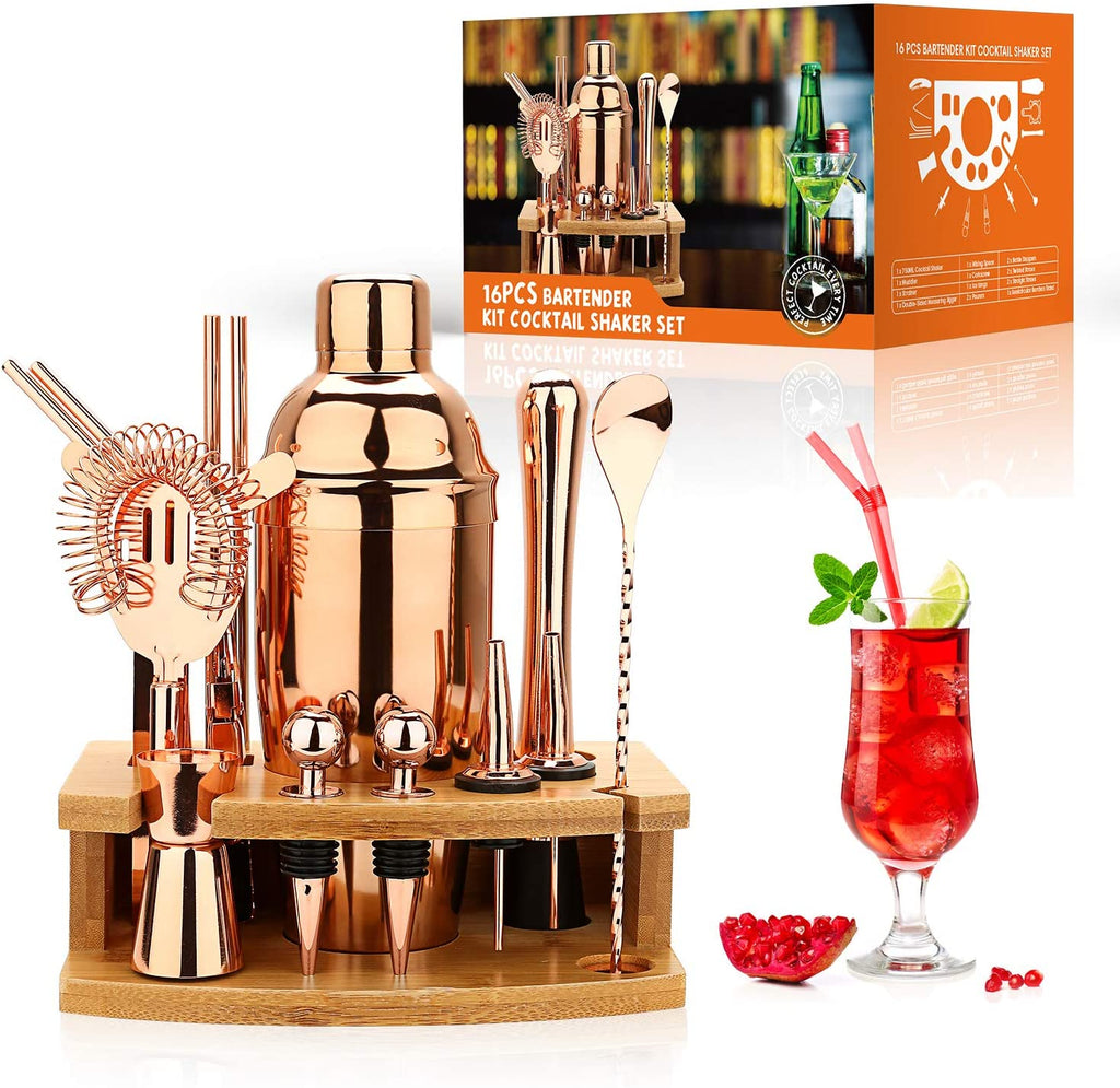 Cocktail Shaker Making Set,16pcs Bartender Kit For Mixer Wine Martini, Stainless Steel Bars Tool, Home Drink Party Accessories - Quid Mart