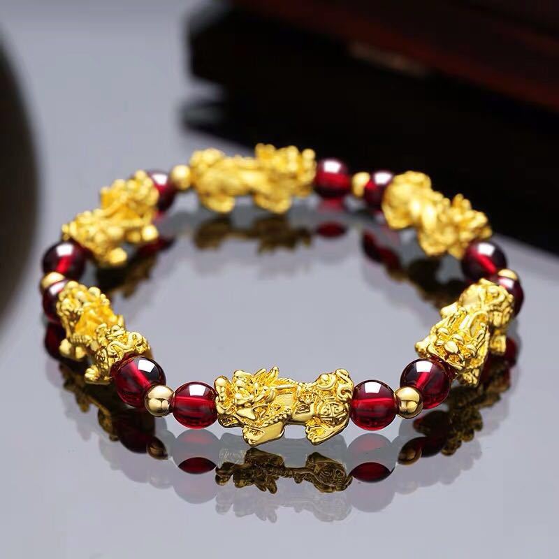Feng Shui Men&#39;s Lucky Prayer Beads Bracelet for Men Women Wristband Gold Color Pixiu Wealth and Good Luck Changing Bracelets - Quid Mart