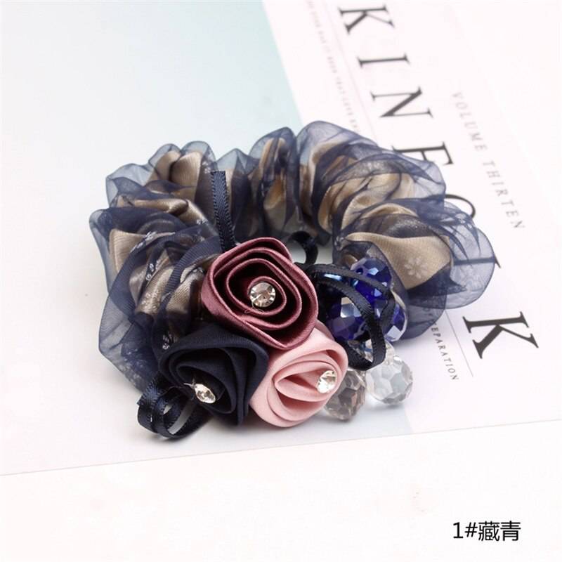 Korean Elegant Flower Scrunchies - Hair Accessories for Women - Quid Mart