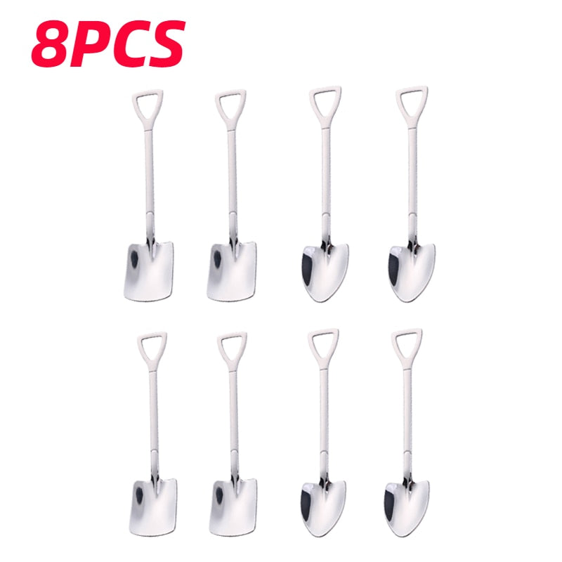 4/8PCS Shovel Spoons Stainless Steel TeaSpoons Creative Coffee Spoon For Ice cream Dessert Scoop Tableware Cutlery set - Quid Mart