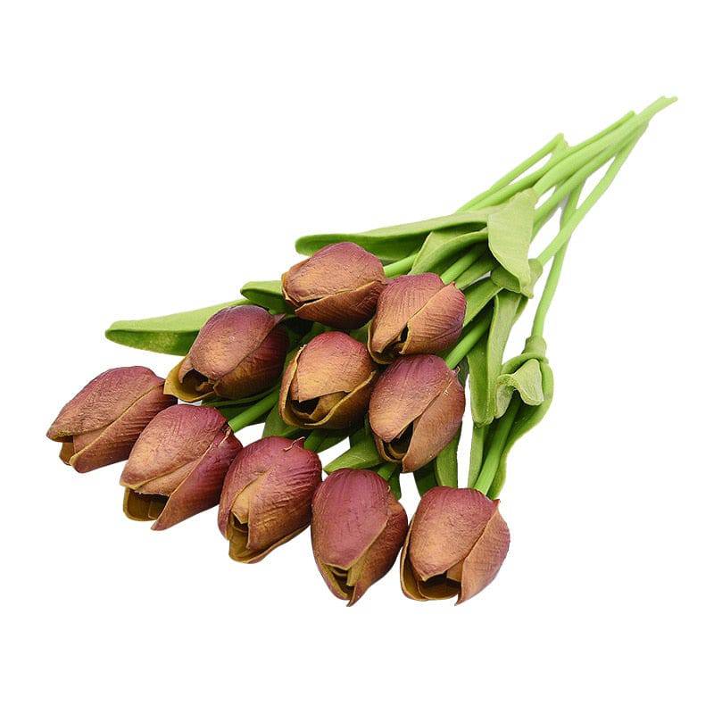 10 Real Touch Tulip Bouquets - PE Fake Flowers for Wedding, Home, and Garden Decor - Quid Mart