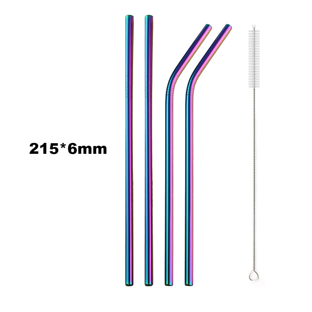 Metal Drinking Straw 304 Stainless Steel Colorful Straws Reusable Bent Straight Straw Set With Cleaner Brush Bar Party Accessory - Quid Mart