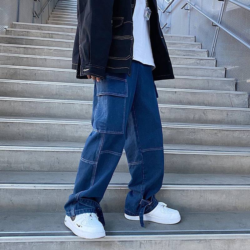 Wide-Leg Men's Denim Jeans: Hip-Hop Style - Quid Mart