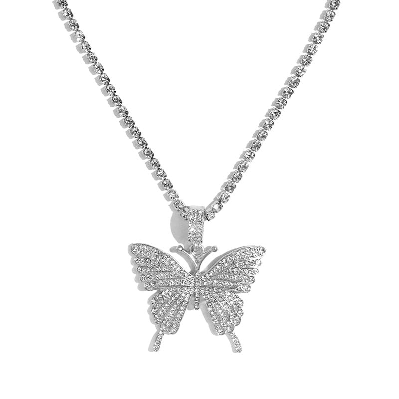 Statement Big Butterfly Pendant Necklace Rhinestone Chain for Women Bling Tennis Chain Crystal Choker Necklace Party Jewelry - Quid Mart