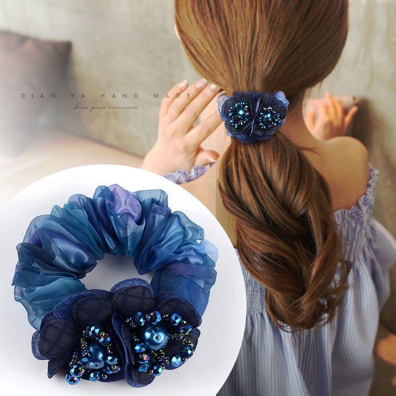 Korean Elegant Flower Scrunchies - Hair Accessories for Women - Quid Mart