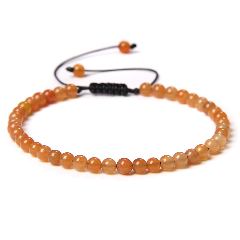 Adjustable 4MM Stone Beads Bracelet For Women Natural Agates Bangles Onyx Lapis Lazuli Woven Bracelet For New Year Gift Jewelry - Quid Mart