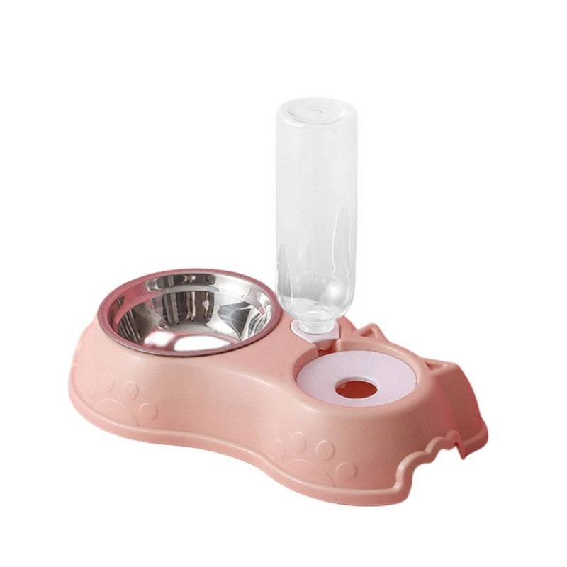 Cuenco de acero inoxidable para perros y gatos, comedero automático con botella de agua para perros, tazón de comida para gatos, tazón doble de 3 tazones, 500ML - Quid Mart