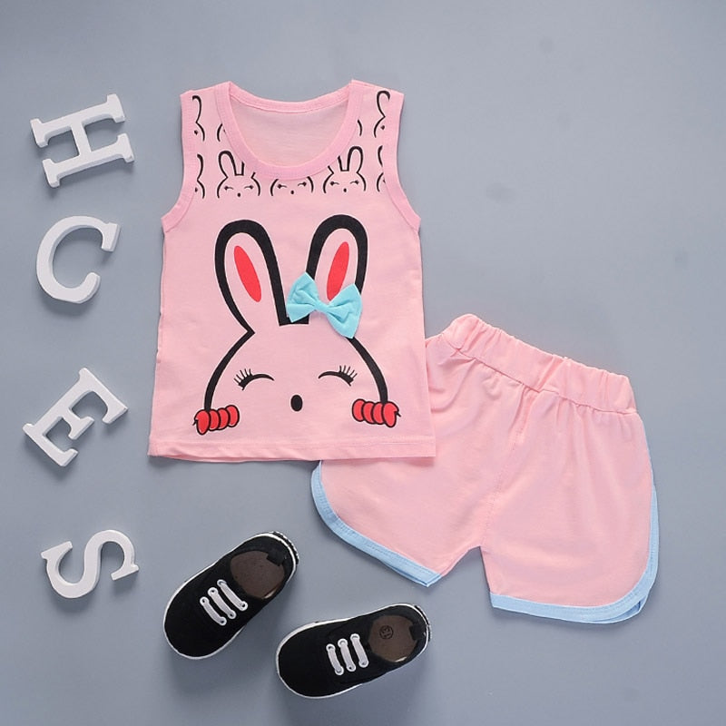 Cotton Girls Summer 2-Piece Set: Vest & Floral Outfits, 1-5T - Quid Mart