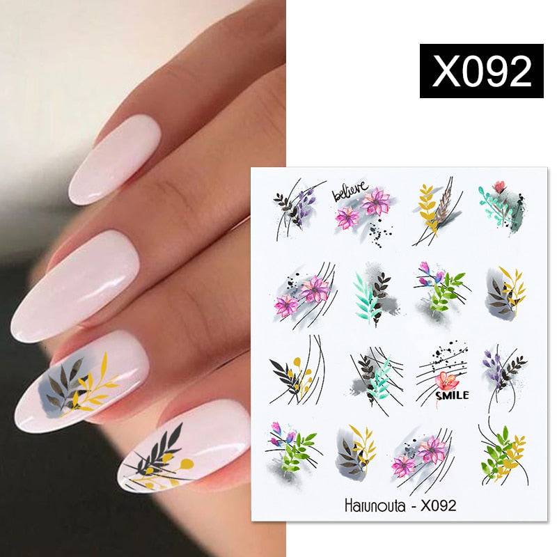 Harunouta Abstract Line Leopard Print Nail Water Sticker Decals Flower Leaves Marble Slider Decoration For Autumn Nail Design