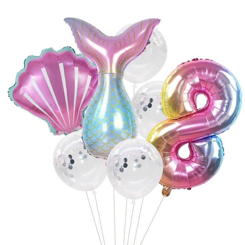 Little Mermaid Party Balloons 32inch Number Foil Balloon Kids Birthday Party Decoration Supplies Baby Shower Decor Helium Globos - Quid Mart