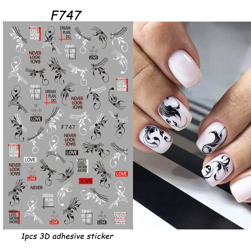 1pcs 3D Nail Sticker Black Heart Love Self-Adhesive Slider Letters Nail Art Decorations Stars Decals Manicure Accessories GLF740 - Quid Mart