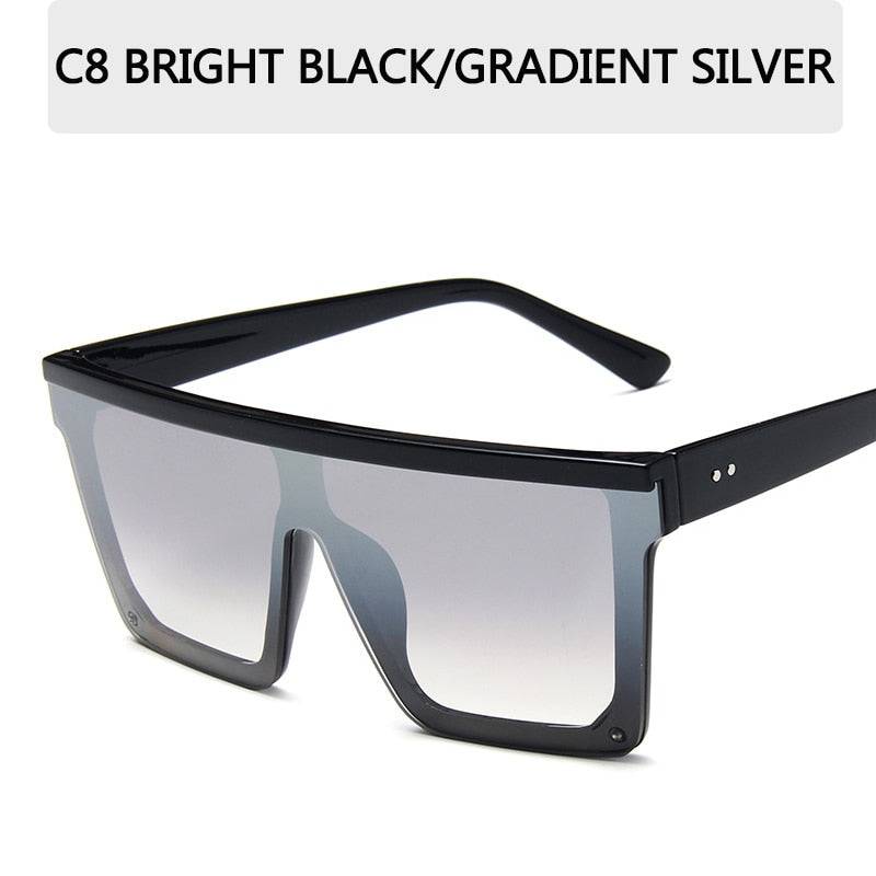 2023 Vintage Flat Top Sunglasses - Black Square UV400 Gradient Shades - Quid Mart