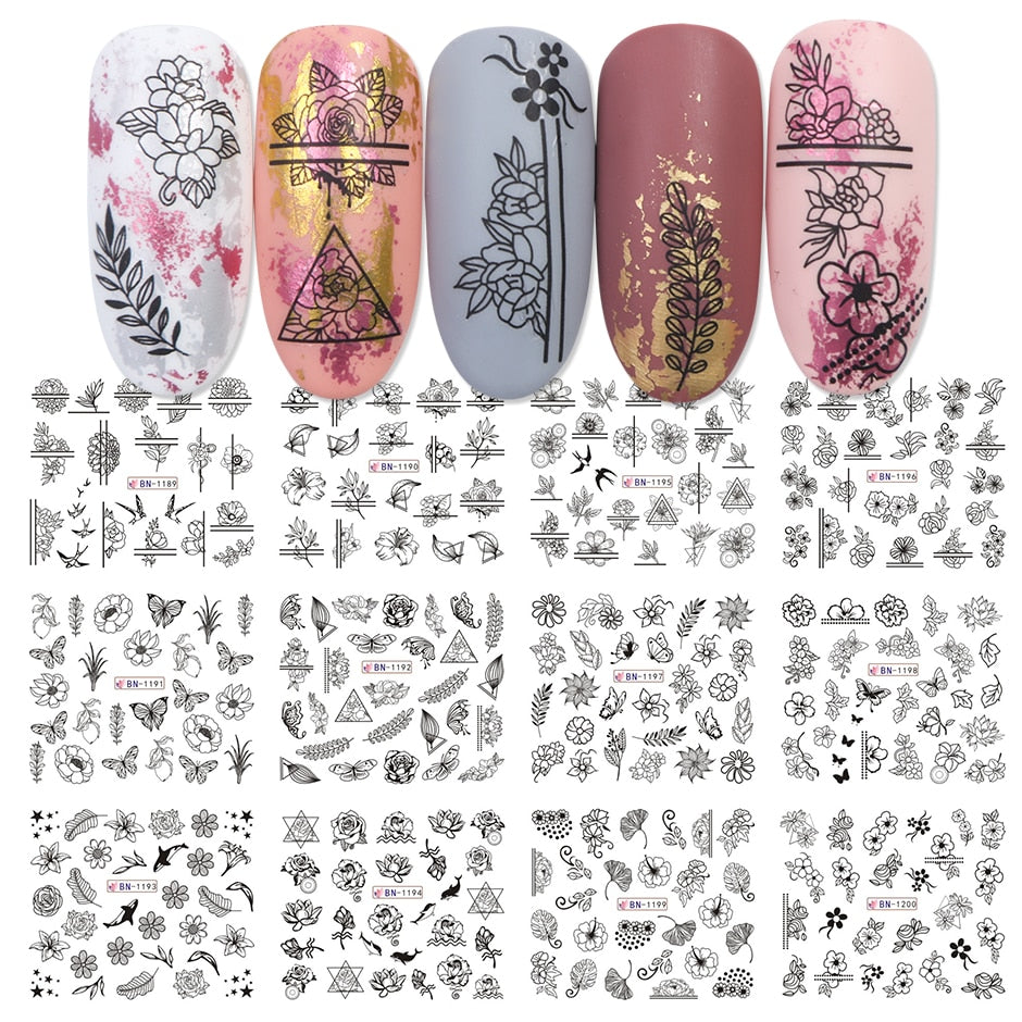 12pcs Valentines Manicure Love Letter Flower Sliders for Nails Inscriptions Nail Art Decoration Water Sticker Tips GLBN1489-1500 - Quid Mart