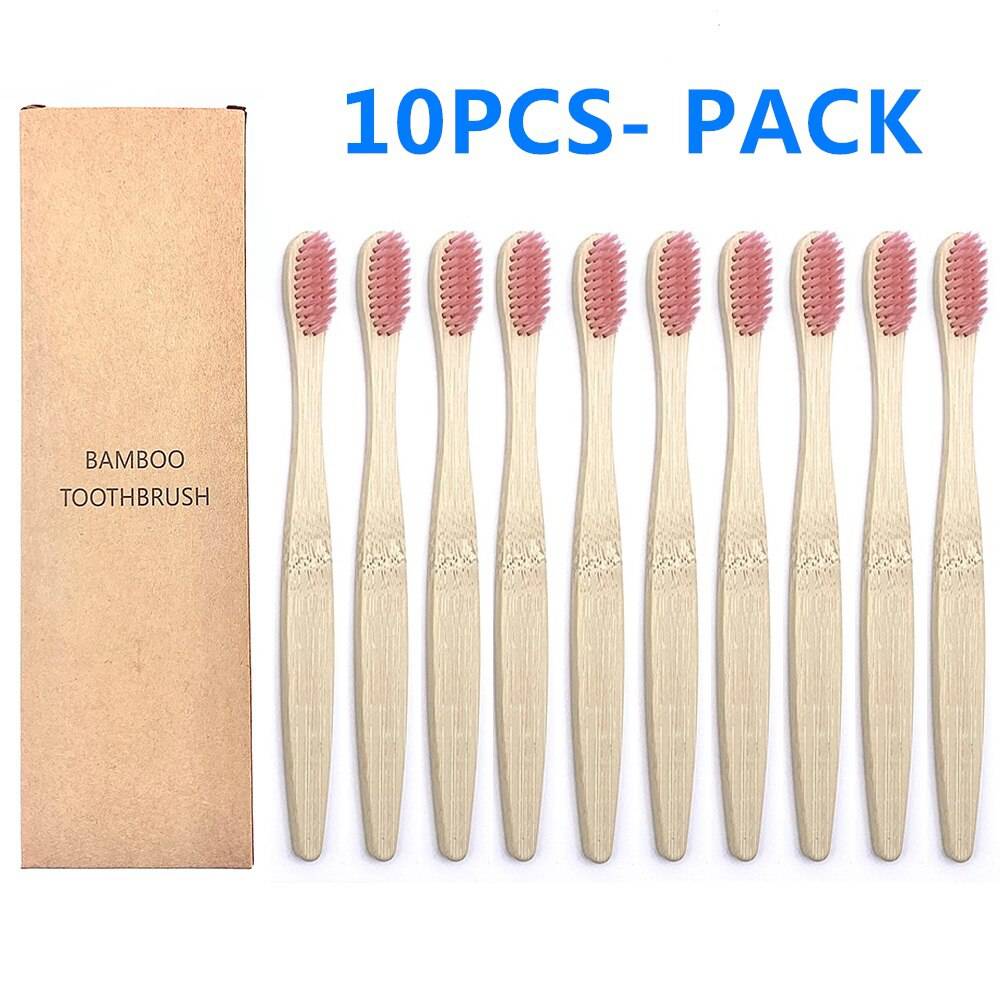 10PCS Biodegradable Bamboo Toothbrush Teeth Colorful Bristle Natural Bamboo Tooth brush Dental Eco Bambou Toothbrushes - Quid Mart