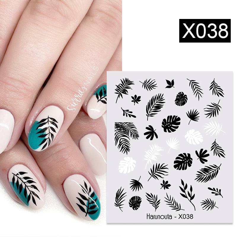 Harunouta Abstract Line Leopard Print Nail Water Sticker Decals Flower Leaves Marble Slider Decoration For Autumn Nail Design