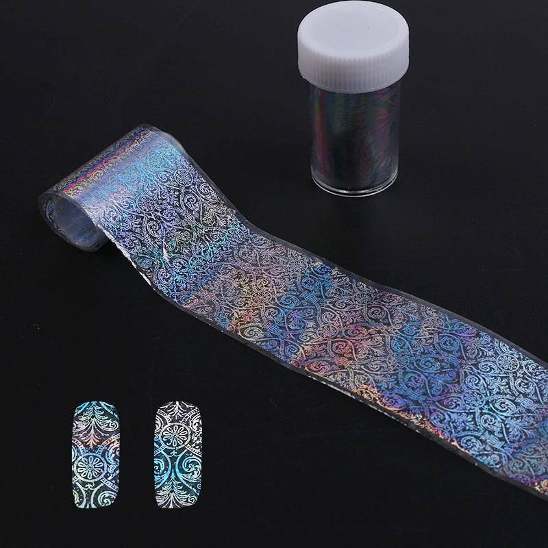 4*100cm/Roll Holographic Nail Foil Flame Dandelion Panda Bamboo Holo Nail Art Transfer Sticker Water Slide Nail Art Decals - Quid Mart