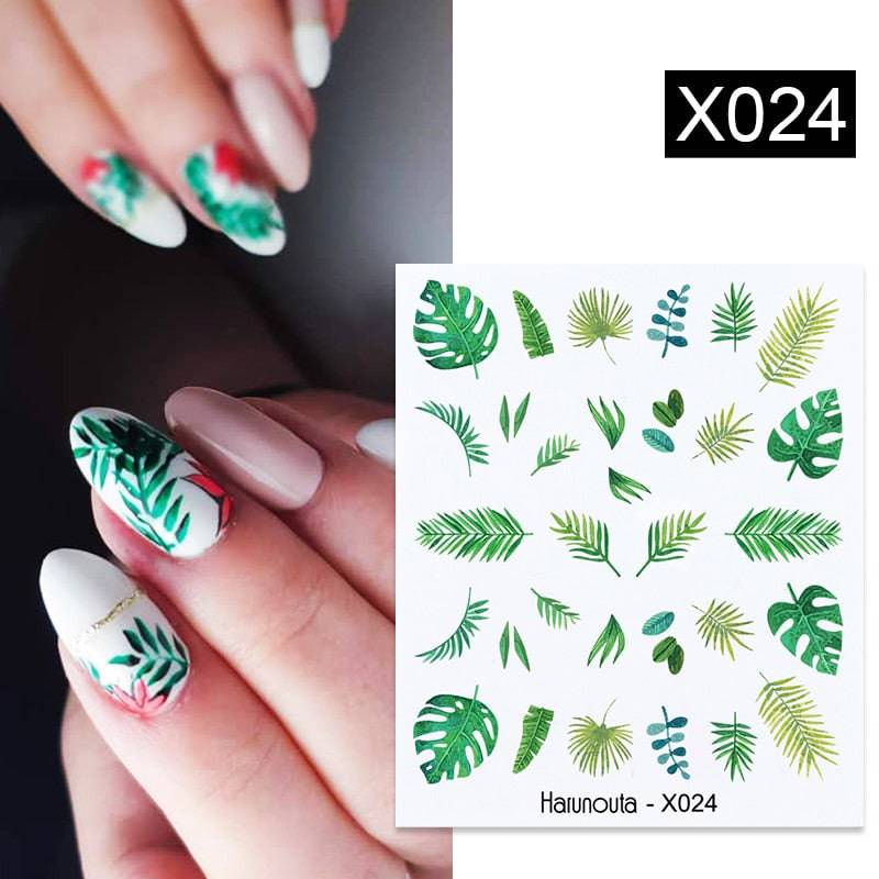 Harunouta Abstract Line Leopard Print Nail Water Sticker Decals Flower Leaves Marble Slider Decoration For Autumn Nail Design