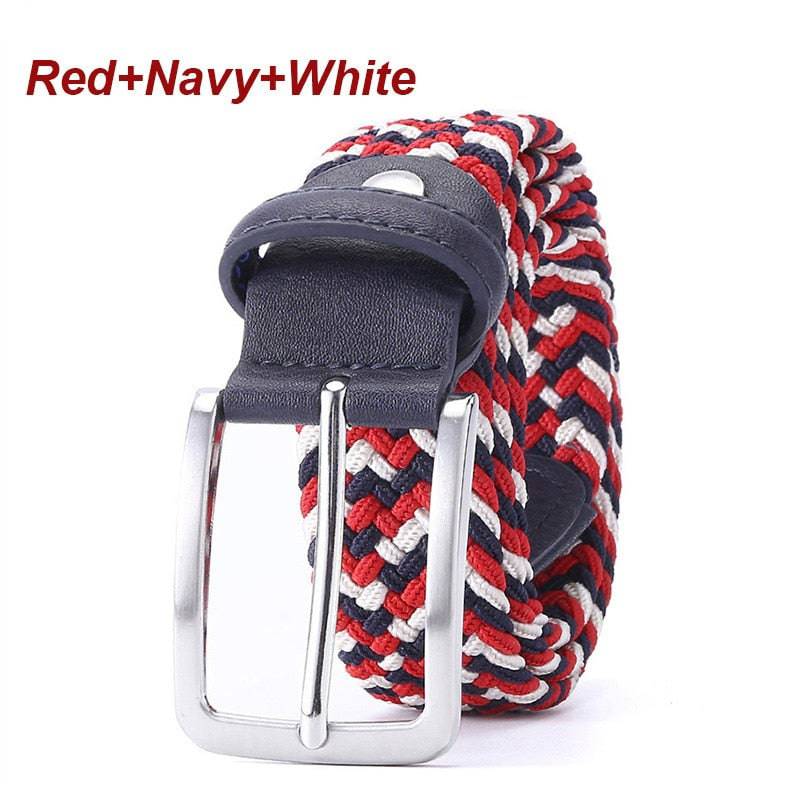 Belt Elastic For Men Leather Top Tip Male Military Tactical Strap Canvas Stretch Braided Waist Belts 1-3/8" Wide Wholesale - Quid Mart