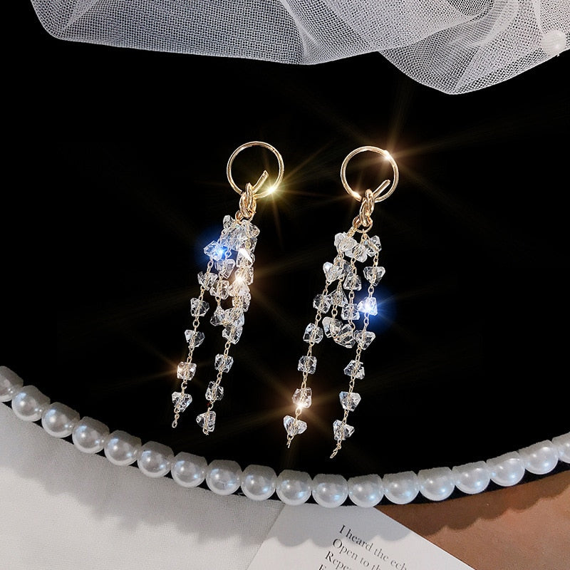 2022 Korean Earings Crystal Pearl Tassel Earrings Geometric Pendant Bride Wedding Jewelry Gift Earrings For Women - Quid Mart