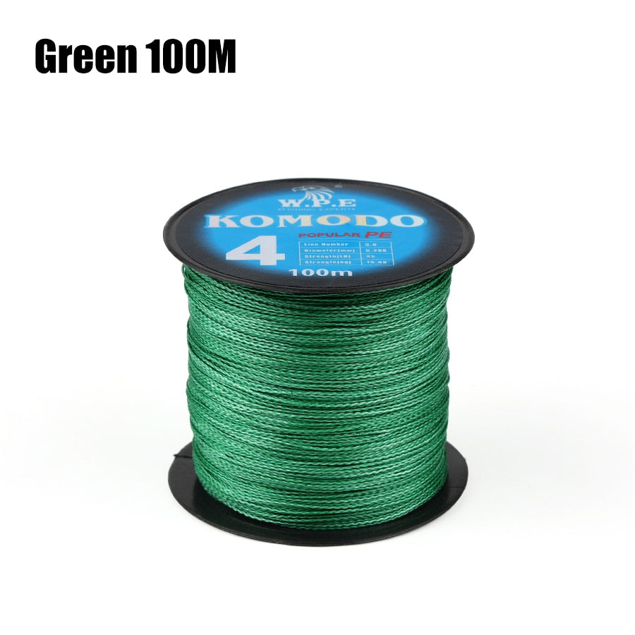 W.P.E KOMODO Series Braided Fishing Line 4 Strands 100M 150M 300M PE Braided Fishing Wire 0.6#-4.0# 10-40lb Carp Fishing Tackle - Quid Mart