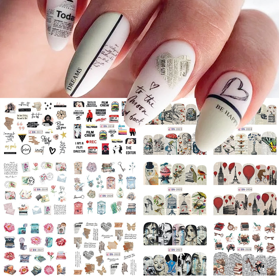 12pcs Valentines Manicure Love Letter Flower Sliders for Nails Inscriptions Nail Art Decoration Water Sticker Tips GLBN1489-1500 - Quid Mart