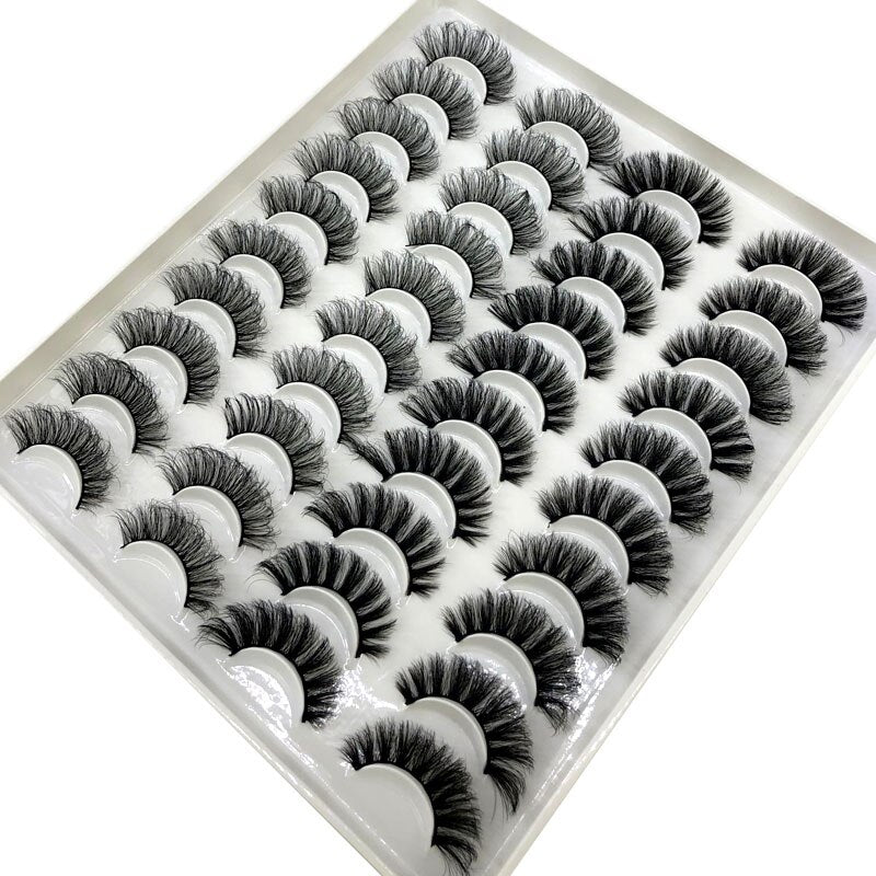 20 Pairs 18-25 mm 3d Mink Lashes Bulk Faux Thick Long Wispy Natural Mink Lashes Pack Short Wholesales Natural False Eyelashes - Quid Mart