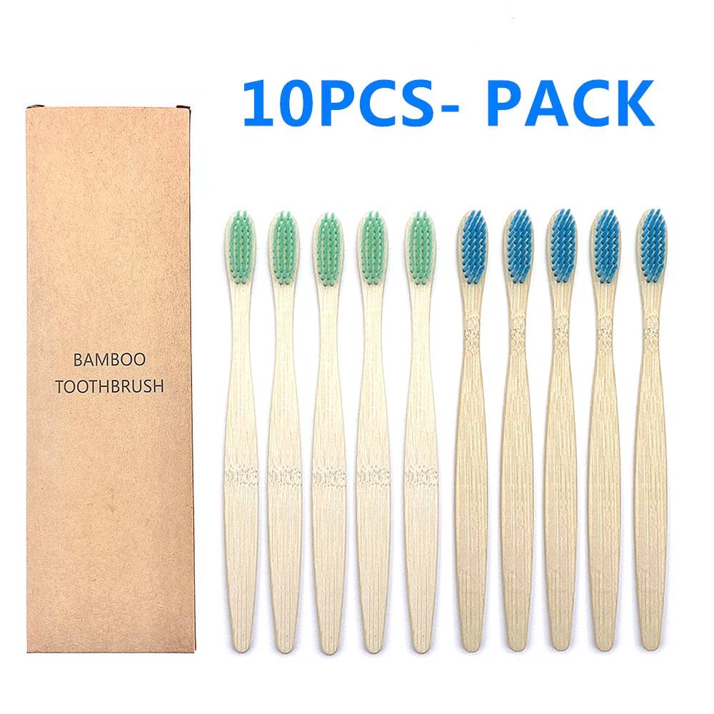 10PCS Biodegradable Bamboo Toothbrush Teeth Colorful Bristle Natural Bamboo Tooth brush Dental Eco Bambou Toothbrushes - Quid Mart