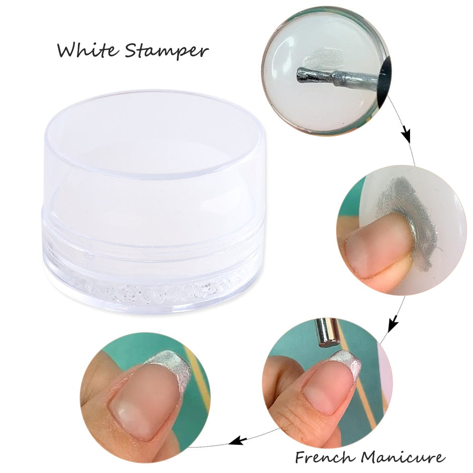 French Mold Nail Art Stamper with Cap White Silicone Jelly Head DIY Printing Stamping Plate Manicure Tools French Tips GL1974 - Quid Mart