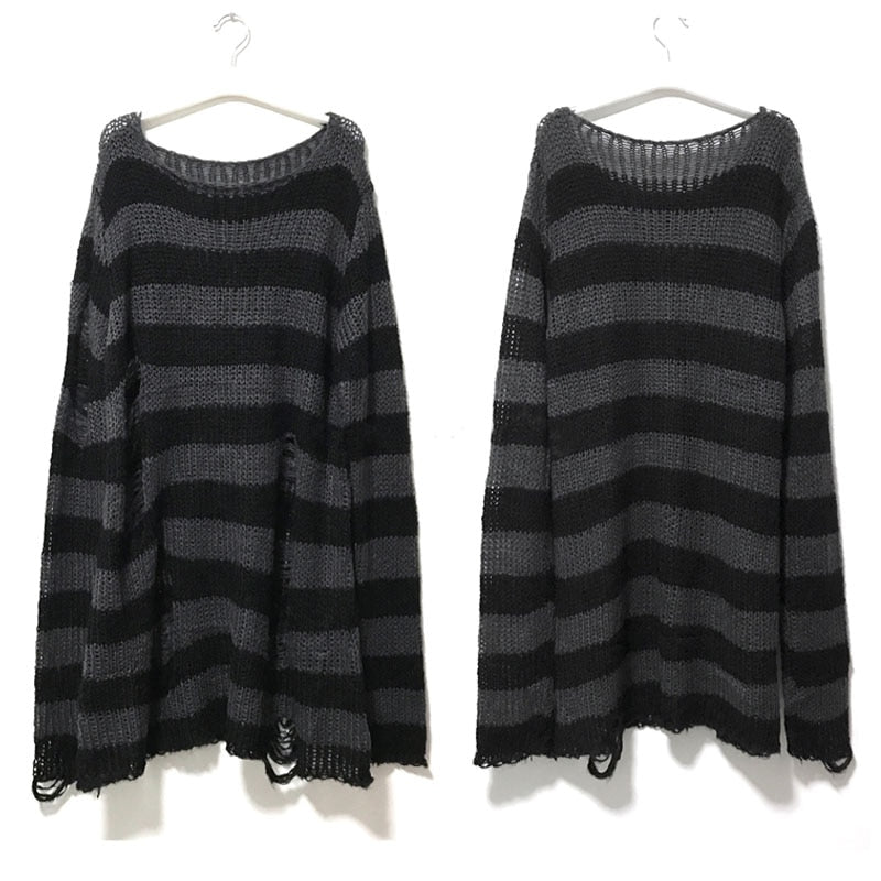 Summer Unisex Punk Sweater: Striped, Hollow Out, Loose Fit - Quid Mart