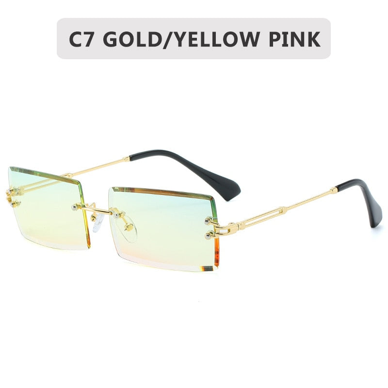 Summer Style Rectangle Sunglasses: Rimless, UV400, Green & Brown - Quid Mart
