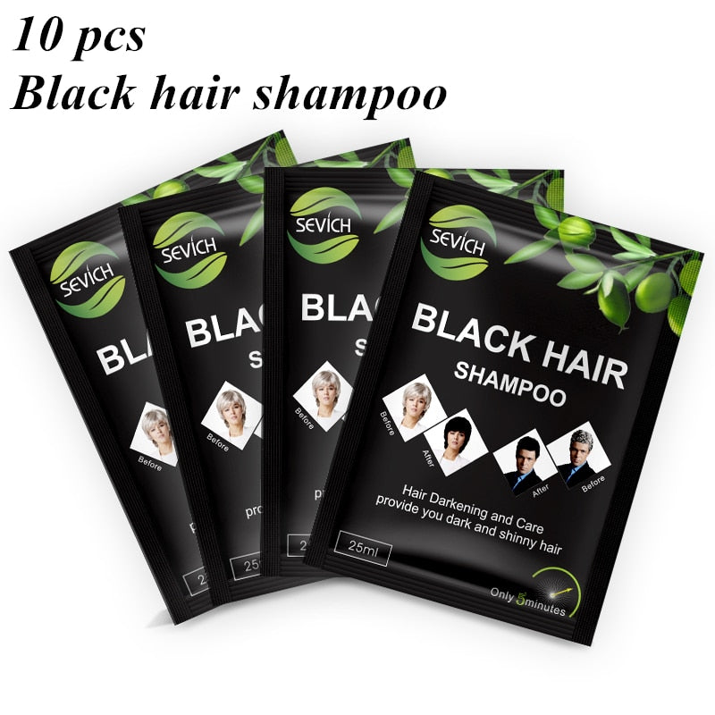 Sevich 10 pcs/lot Instant Black Hair Shampoo Make Grey and White Hair Darkening Shinny in 5 Minutes Make Up Hair Color Shampoo - Quid Mart