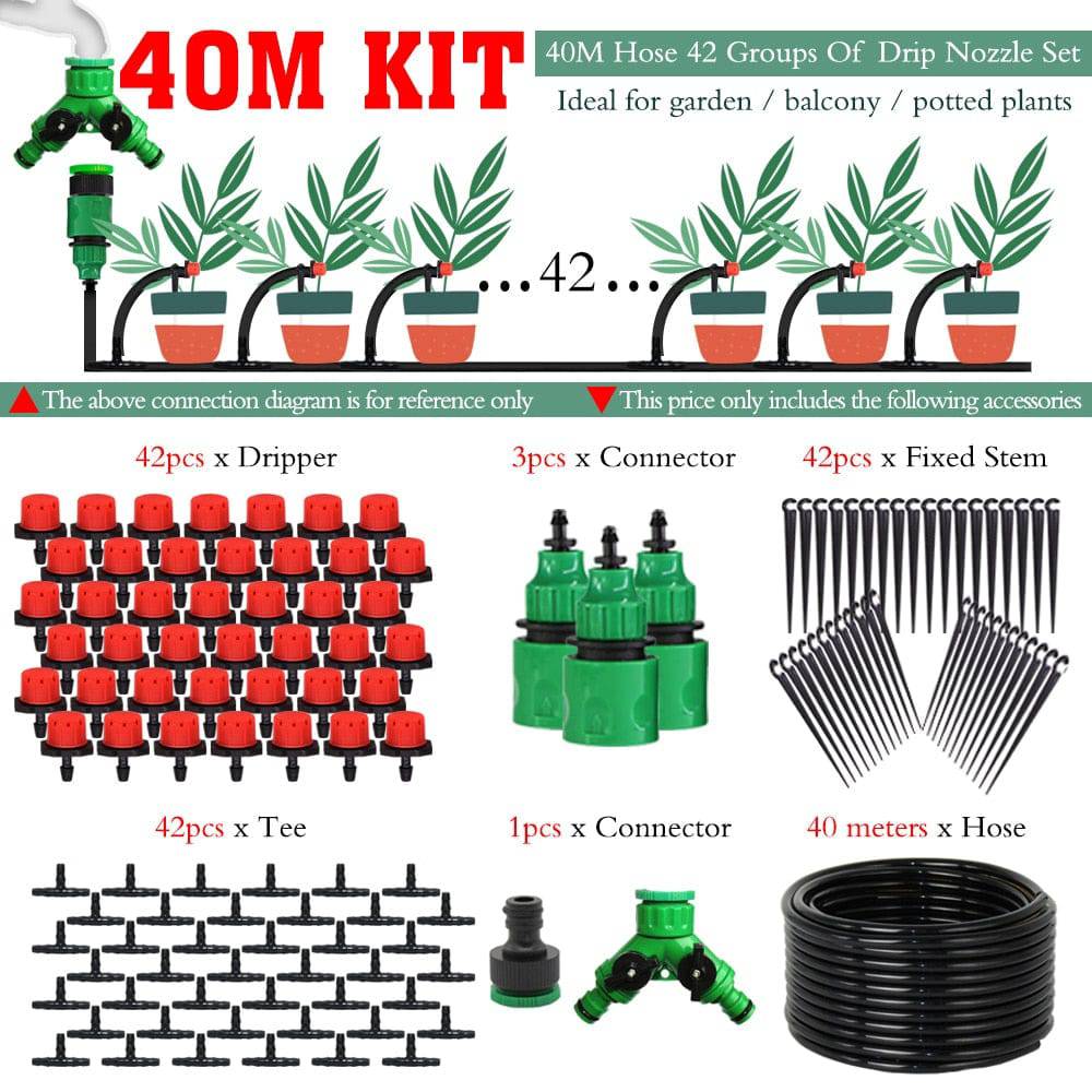 MUCIAKIE 50M-5M DIY Drip Irrigation System Automatic Watering Garden Hose Micro Drip Watering Kits with Adjustable Drippers - Quid Mart