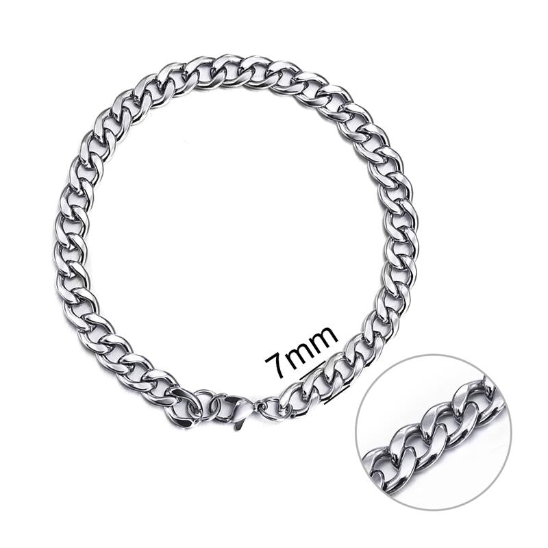 Jiayiqi 3-11 mm Men Chain Bracelet Stainless Steel Curb Cuban Link Chain Bangle for Male Women Hiphop Trendy Wrist Jewelry Gift - Quid Mart