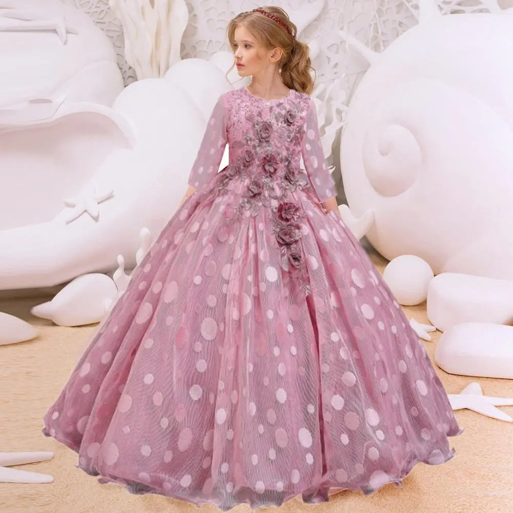 2023 Ceremony Bow Flower Dress Pageant Kids Party Dress For Girl Clothes Princess Wedding Bridesmaid Dresses Prom Gown 12 14 Yrs