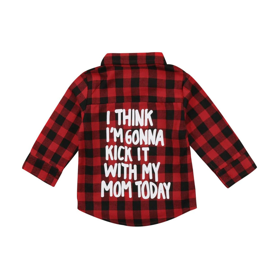 Pudcoco Toddler Kids Baby Boy Girl Plaid Letter Long Sleeve Cotton Tops Shirt - Quid Mart