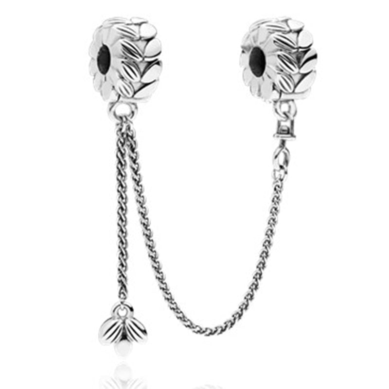 New Silver Color Feather Crown Safety Chain Owl Love Beads Tower Pendant Fit Pandora Charms Bracelets DIY Women Original Jewelry - Quid Mart